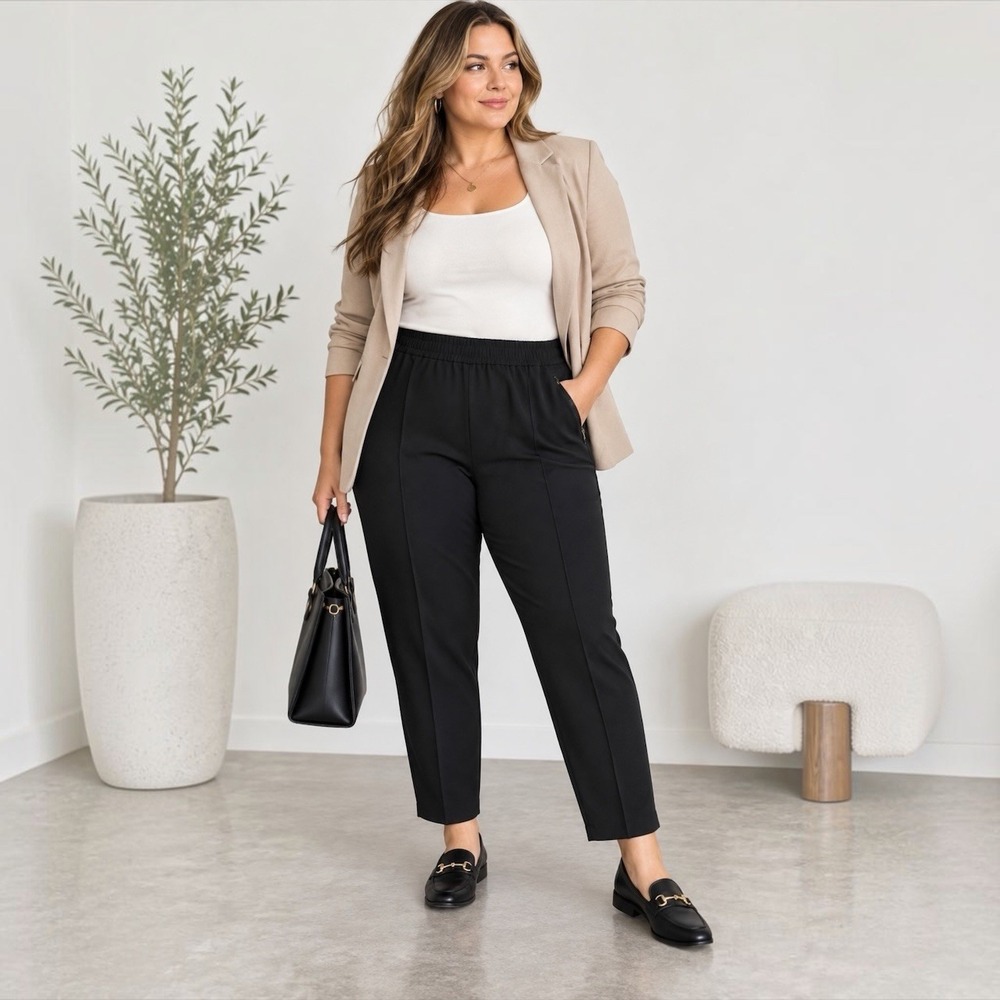Chico's Crepe Side Zip Tapered Ankle Pants Black 2.5 US 14